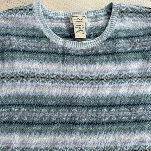 LLBean Vintage Womens Wool Fair Isle Sweater Pullover Blue Green Size Large - Picture 4 of 10